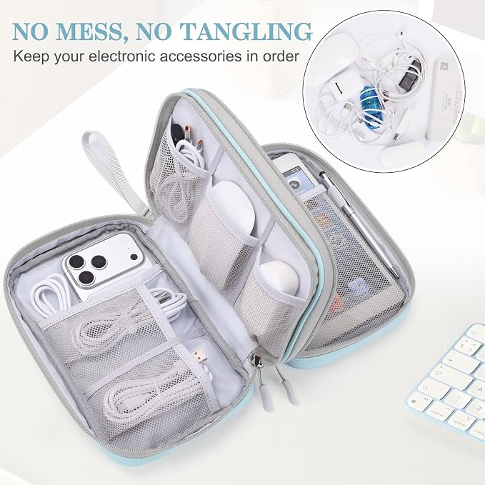 FYY Electronic Organizer, Travel Tech Pouch Bag, Large, Mint Green | Wrist Strap, Waterproof, Double Layers Portable Electronics Travel Carrying Case for Cord, Charger, Daily Business Trips Use - Image 5