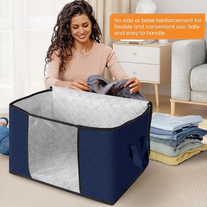 90L Clothes Storage, Foldable Thick Fabric Blanket Storage Bags | Foldable Containers with Zippers,Window and Handles for Organizing Bedroom, Closet, Comforter, Bedding,Dorm essentials - Image 3