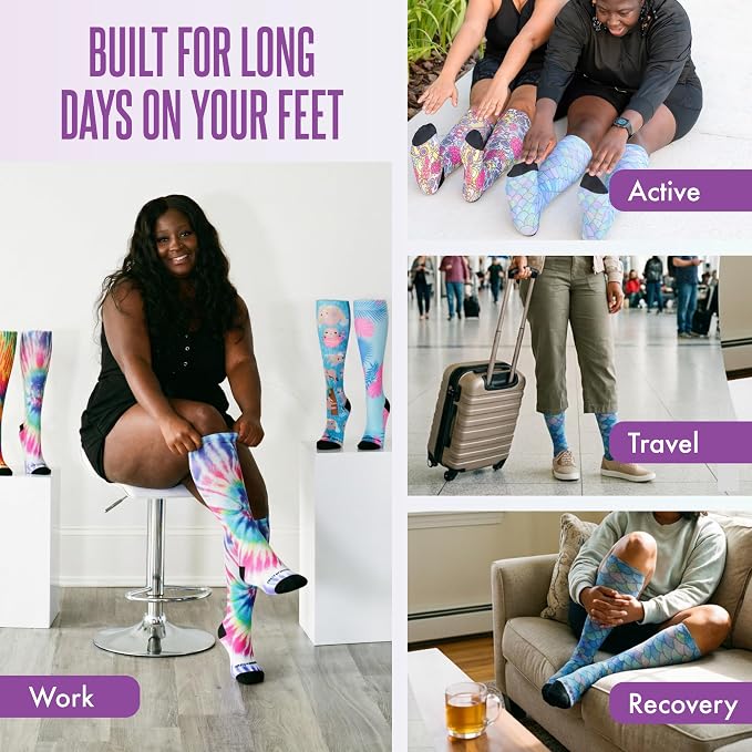 Crazy Compression Socks, Comfortable Support Socks for Recovery, Travel, Hiking, and Long-Hour Comfort w/Fun Designs - Image 4