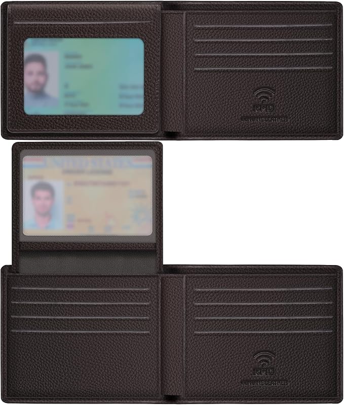 Travelambo Genuine Leather Wallet for Men with Gift Box - Handmade Bifold Stylish - Mens Wallets Rfid Blocking with 2 ID Windows by Travelambo