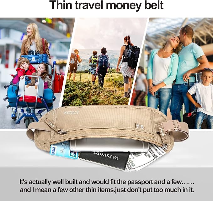 Money Belt - Passport Holder Secure Hidden Travel Wallet with RFID Blocking, Undercover Fanny Pack (Beige) - Image 7
