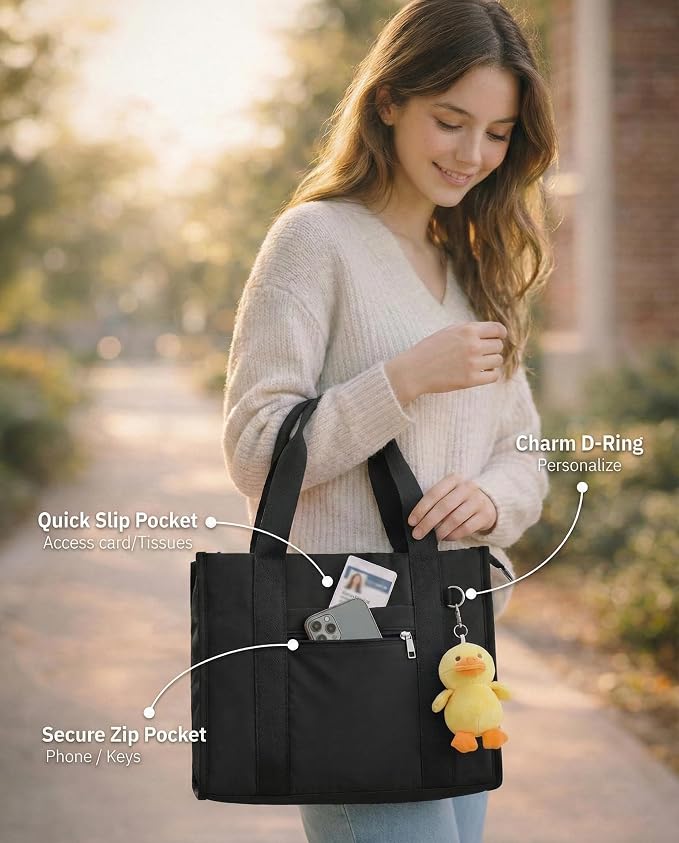 Work Tote Bag for Women, Lightweight Puffer Tote Crossbody with Zipper | Travel Utility Tote Multi-Pocket, RFID Pocket, Large Capacity, Luggage Sleeve, Shoulder Bag for Office, Daily, Gym, Teacher - Image 6