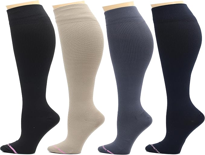 Dr. Motion 4 Pairs Women's Plus Size Wide Calf Compression Knee High Socks Graduated Support by Dr.+Motion