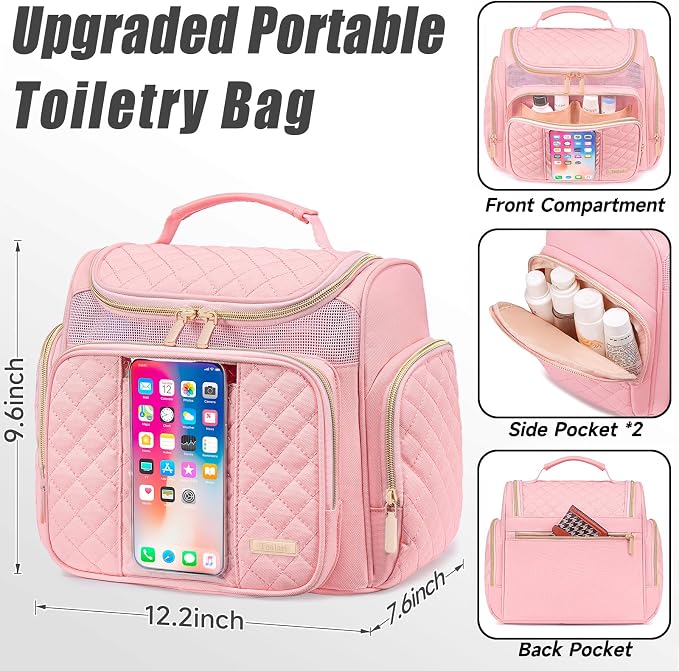 Tealari Large Toiletry Bag for Women Men,Bathroom Bag,Water Resistant Shower Bag,Makeup Bag,Portable Shower Caddy for College Dorm,Hanging Travel Toiletry Bag with Transparent Waterproof Phone Pocket - Image 4