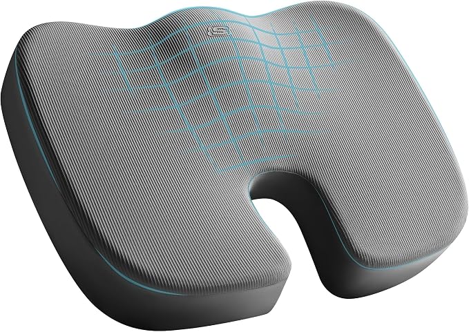 Skechers Memory Foam Seat Cushion,Office Chair Cushion for Tailbone Pain Relief,Butt Pillow for Office Chair,Car seat Cushion,Computer Desk,Long Sitting Office Workers,and Car Drivers,Grey by Unknown