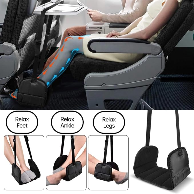 Portable Ultimate Comfort Set for Plane Sleep Kit at Plane Inflatable Travel Pillows Foot Rest Hammock Eye Mask Ear Plugs for Airplane Essentials for Seat Airplane Gadgets for Sleep Comfort (F) - Image 4
