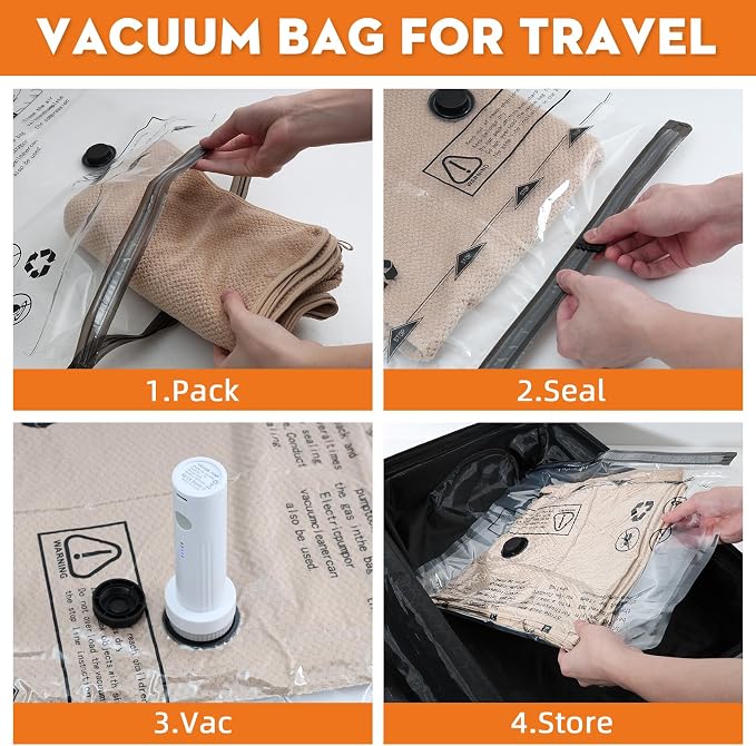12 Pack Vacuum Travel Bags With Pump,Vacuum Bags For Clothes (4S+4M+2L+2J) | Vacuum Storage Bags For Clothes,Vacuum Compression Bags For Travel and Home Organization - Image 8