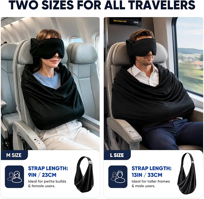 Avernio Travel Pillow with Eye Mask, 3-in-1 Airplane Sleep Support Travel Essentials for Comfort, Portable Sleep System with Neck Support Head Strap, Sleeper Hold for Flight Car Train (L Size) - Image 6