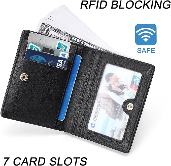 Small Women Wallet RFID Blocking Bifold Pocket Wallet Slim Compact Ladies Purse Mini Wallets For Women (Black) | Small - Image 3