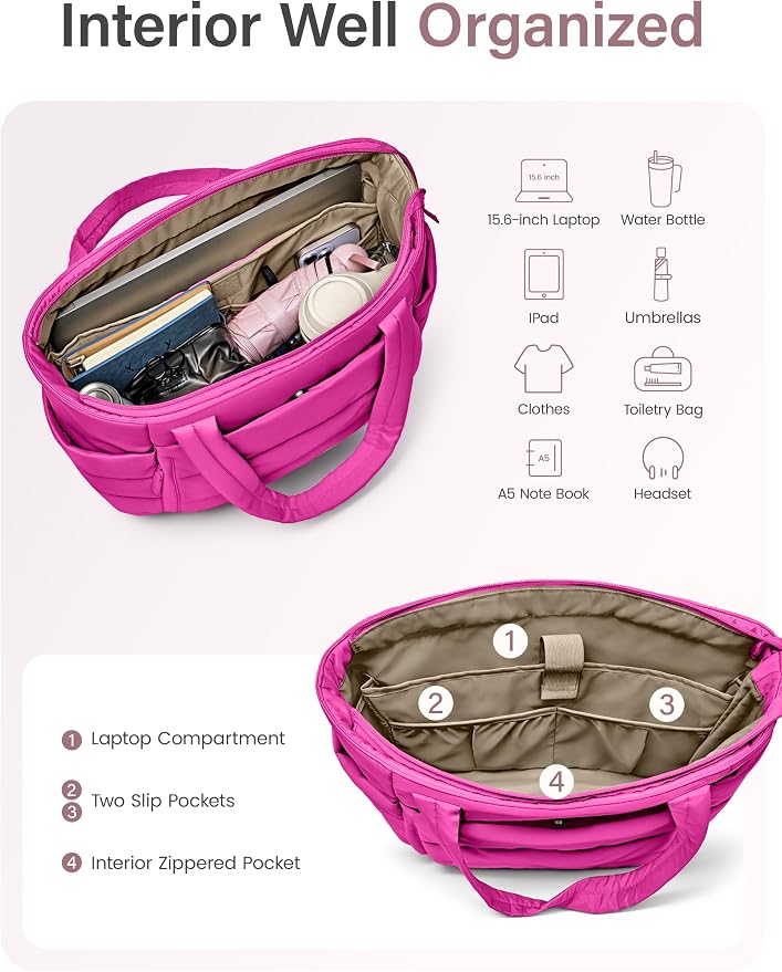 Uselike Tote Bag for Women with Zipper, Quilted Puffer Tote Bag with Compartments, Lightweight Puffy Work Bags for Women - Image 5