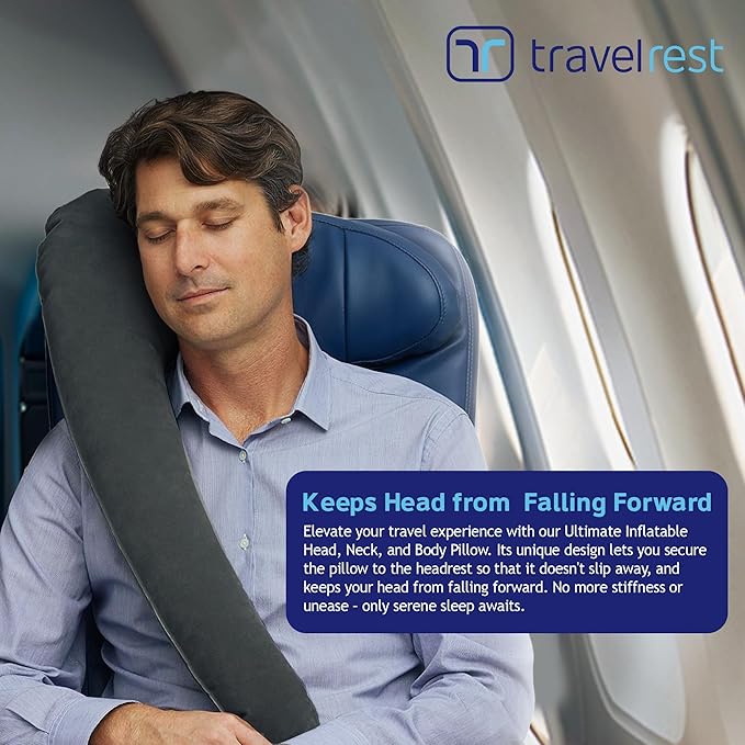 TRAVELREST Ultimate Inflatable Travel Pillow for Neck & Body - Grey | Inflatable Travel Essential, Upper Compact Support, Sleeping Accessories For Road Trip & Long Flight Comfort, Lightweight - Image 2