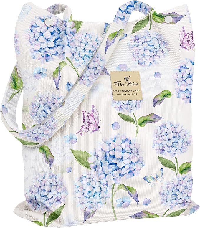 Miss Adola Corduroy Tote Bag for Women with Aesthetic Design | Magnetic Buckle & Pocket, Reusable, Soft, Roomy, Long Shoulder Handles, Double-sided Print, Casual Daily Work, Grocery Bags by MissAdola