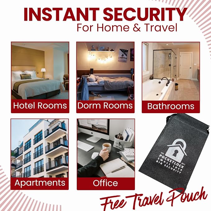 Portable Door Lock 2 Pack for Travel – Hotel Door Locks for Travelers Security – Door Safety Lock from Inside for Home & Apartment – Travel Locks for Hotel Rooms – (Red) - Image 3