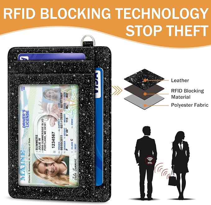 Yonlevres Moon Lunar Credit Card Holder Slim RFID Wallet Women Small Travel | Front Pocket, Handy, RFID Blocking, Woman Girls Ladies Gifts, D-ring for Keychain,Thin Mini Card Case, ID Window, PU Leather - Image 5