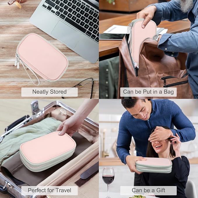 FYY Electronic Organizer, Travel Tech Pouch Bag, Cable Organizer Light Pink | Wrist Strap, Waterproof, Double Layers Portable Electronics Travel Carrying Case for Cord, Charger, Daily Business Trips Use - Image 7