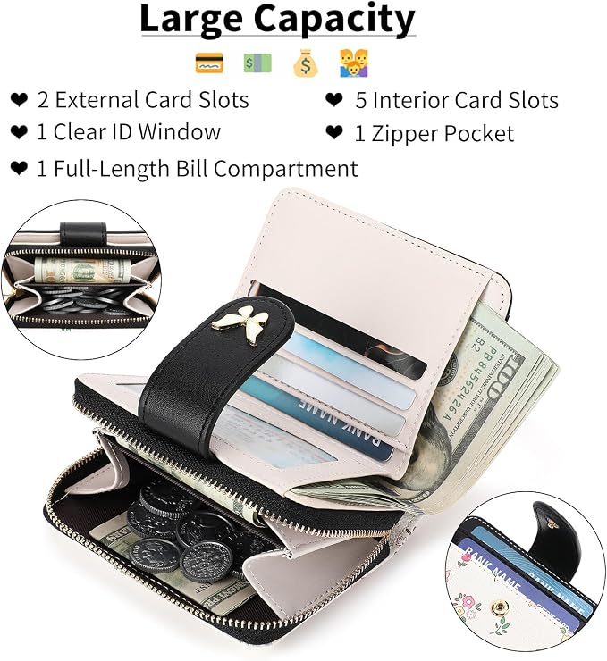 Small Wallet for Women Rfid Bifold Leather Card Holder Wallet With Zipper Pocket - Image 4