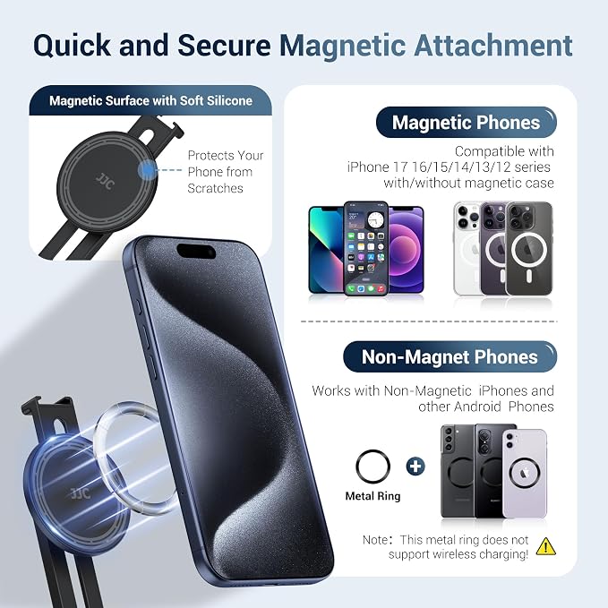 Magnetic Camera Cold Shoe Phone Tripod Mount Holder w Rotatable Cold Shoe | Adjustable Cell Phone Tripod Adapter Attachment with 1/4"-20 Hole for Magsafe iPhone 17 16 15 14 13 12 Pro Max Live Streaming - Image 7