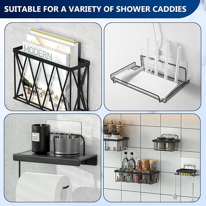 6 Pack Shower Caddy Adhesive Replacement, Clear Adhesive Hooks | Waterproof Clear Shower Hooks in 1-Hook and 3-Hook Styles for Shower Caddies, Shelves, Soap Holders and Kitchen Racks. - Image 8