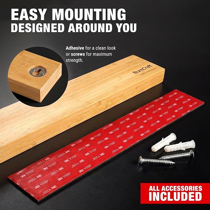 Magnetic Knife Holder for Wall, 16 Inch Bamboo Knife Strip, Wooden Knife Rack with Strong Magnets, Wall Mounted Kitchen Utensil Organizer & Storage Bar - Image 3
