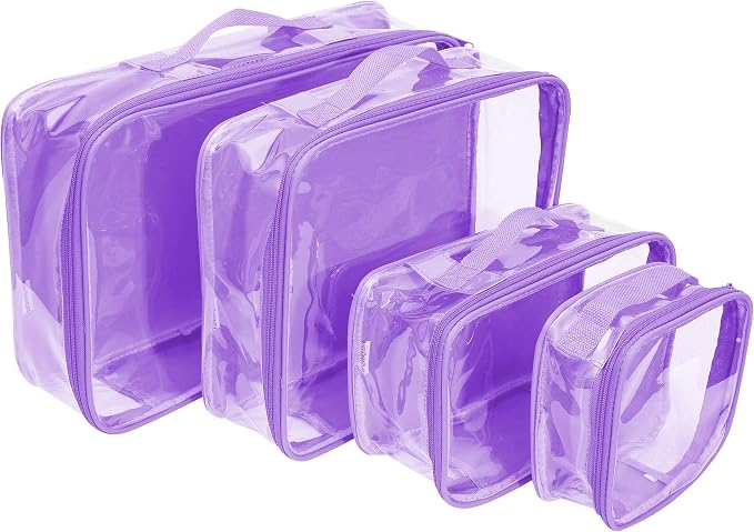 Clear Packing Cubes set of 4 / Packs 7-10 Days of Clothes/Premium PVC Plastic Storage Bags by EzPacking