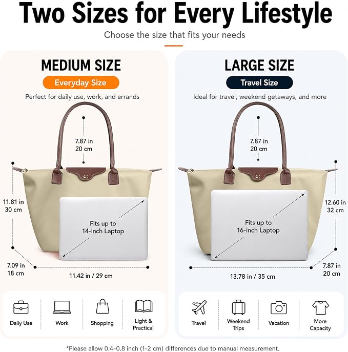 Nylon Tote Bag for Women, Lightweight Foldable Shoulder Tote with Zipper, Large Work Travel Bag for Everyday Use - Image 6