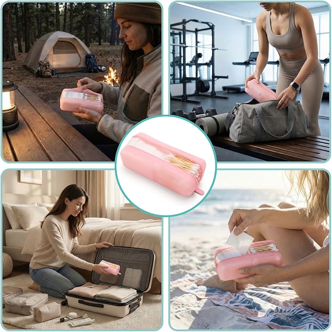 Cotton Pad Swab Travel Case, 2-in-1 Waterproof Organizer, VISFRESH (Pink) - Image 8
