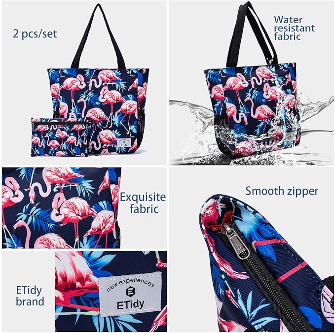 ETidy Large Capacity Foldable Tote Bag With Zipper | Water-resistant, Lightweight, Sandproof, Beach Bag, Gym Bag, Travel Shopping Bag - Image 4