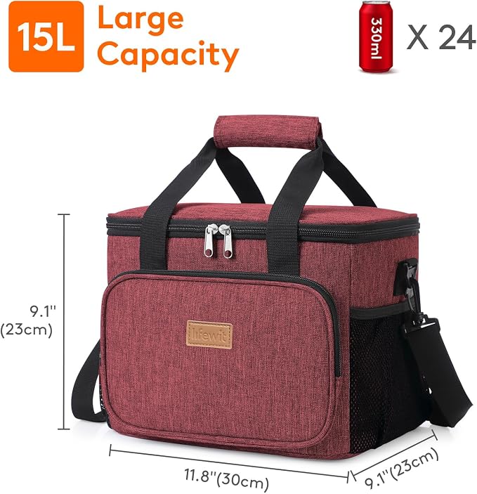 Lifewit Large Lunch Bag, Insulated Lunch Box, Soft Cooler Cooling Tote for Adult Men Women, Burgundy 24-Can (15L) - Image 4