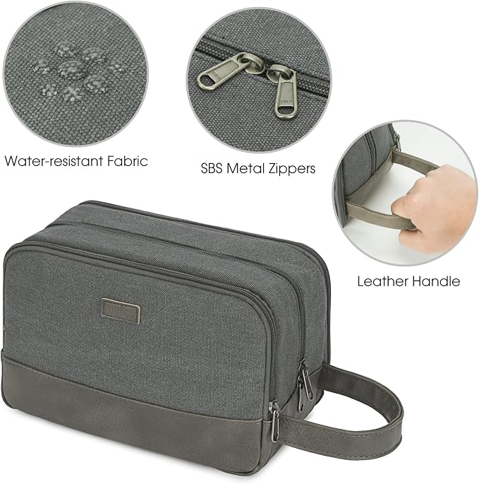 WANDF Travel Toiletry Bag for Men, Canvas Shaving Dopp Kit | Wet Separation, Water-Resistant Fabric, Travel Bag for Toiletries, Shaving Accessories, Weekend Trips - Image 4