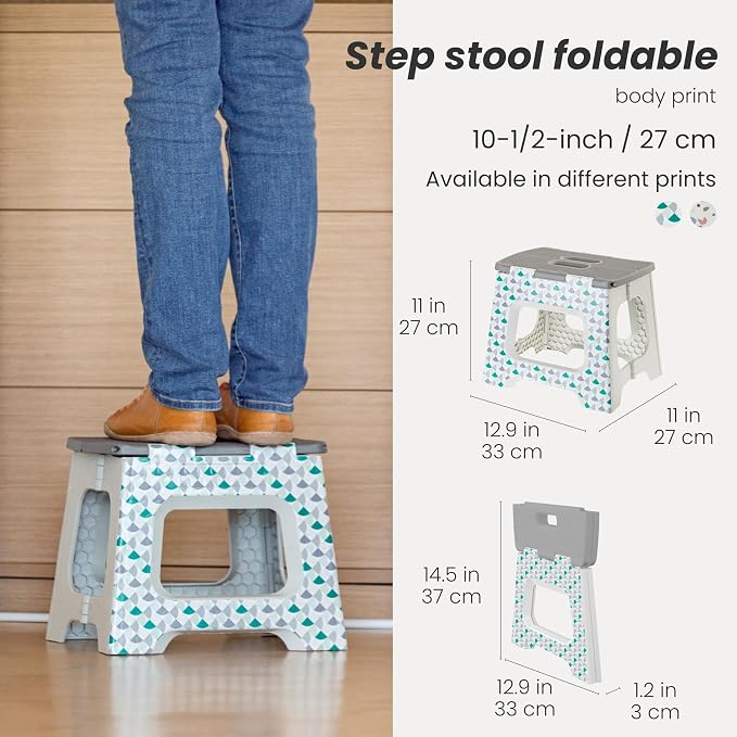 Vigar Compact Folding Step Stool for Adults 10-1/2 Inch Geometric | Foldable, Lightweight Portable Design, Carry Handle, Non Slip Surface, Space-Saving Body, Supports up to 330 lb - Image 2