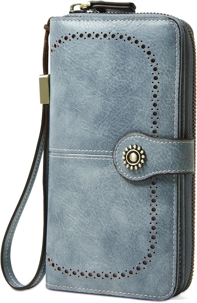 TFKGS Wallet for Women RFID Blocking Leather Large Capacity Card Holder Ladies Phone Clutch Travel Long Purse Wristlet | RFID Blocking by TFKGS