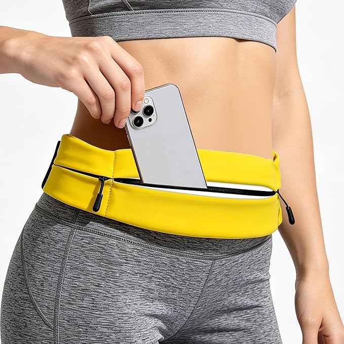 Running Belt for Men Women, Water-resistant Fanny Pack with 3 Zipper Pockets & Reflective Safety Strips, Adjustable Waist Pack Jogging Pouch for Phone, Keys & Essentials (Yellow, Small) by Welcometothesun