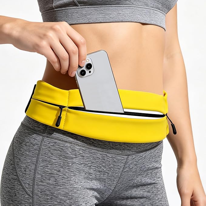Running Belt for Men Women, Water-resistant Fanny Pack with 3 Zipper Pockets & Reflective Safety Strips, Adjustable Waist Pack Jogging Pouch for Phone, Keys & Essentials (Yellow, Large) by Welcometothesun