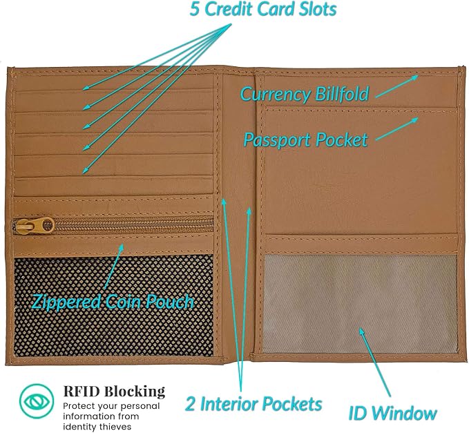 Light Brown RFID Genuine Leather Passport Wallet - Image 2
