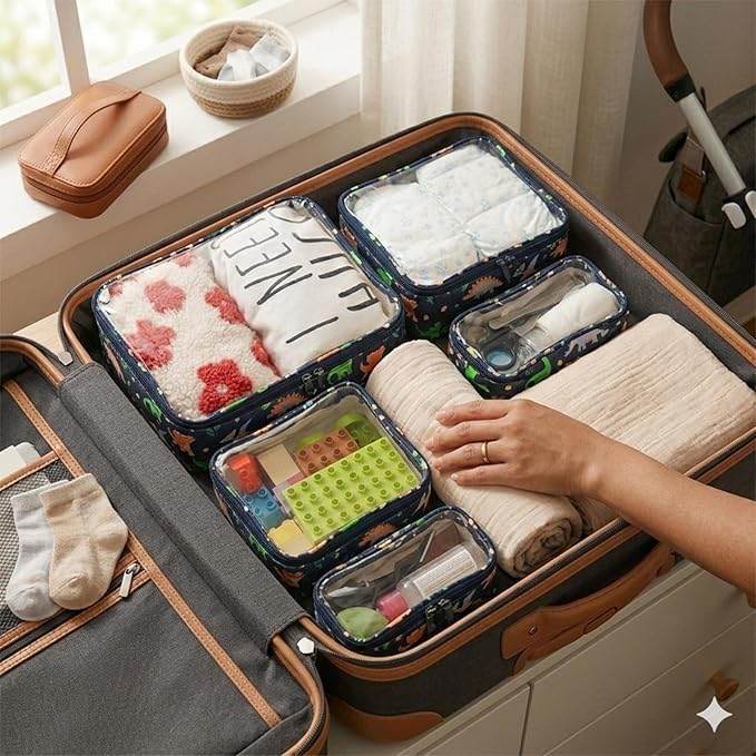 Remobia Hicol TSA Approved 5-Piece Diaper Bag Organizer Pouch Set Clear Waterproof TPU Kids Toiletry Storage Set Travel Packing Clutch Cube Bags for Baby Nursing(Dinosour) - Image 5
