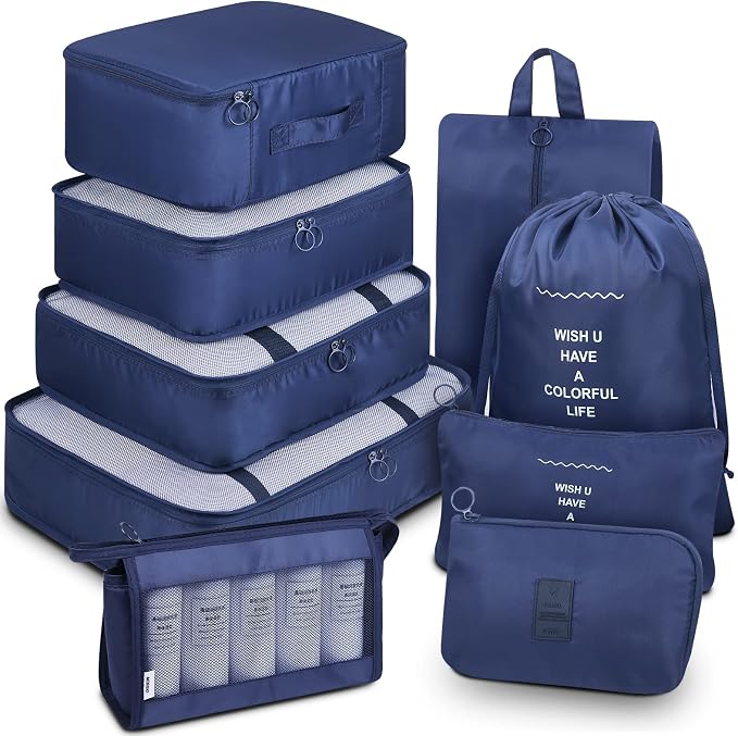 Mossio 9 Set Packing Cubes with Shoe Bag & Electronics Bag - Luggage Organizers Suitcase Travel Accessories by Mossio