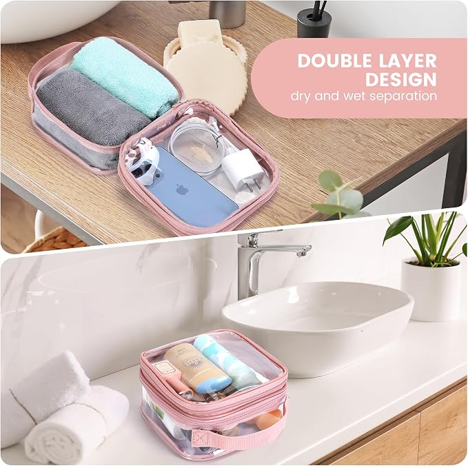 BORMELUN TSA approved small toiletry bag - clear travel pouch carry on case organizer reusable see-through pvc plastic small （pink - Image 6