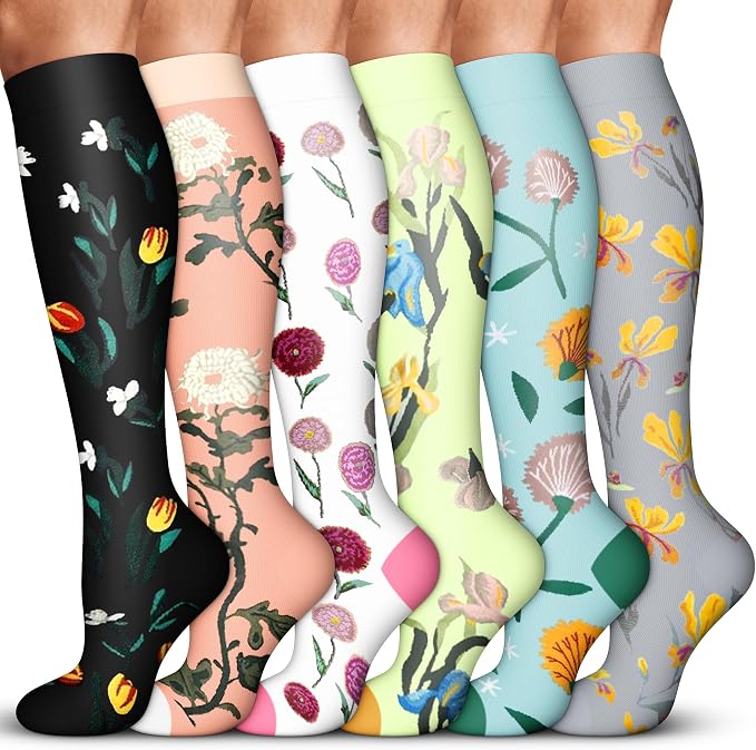 Acture 6 Pack Compression Socks for Women and Men - Knee High for Medical, Running, Nurses, Travel by Acture