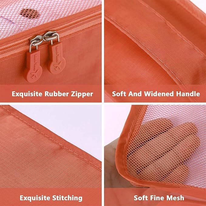 7 Set Packing Cubes for Travel Luggage Packing Bags Reusable Waterproof Suitcase Organizer Bags Set with Shoe Bag and Toiletry Bag (Orange) - Image 4