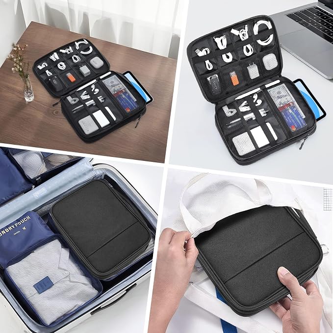 Dadanism Electronics Travel Organizer Case, Double Layers Cord Organizer | Travel All-in-One Storage Bag for Cable, Cord, iPad, Chargers, fits 9-11'' Tablets, Portable Tech Accessories Bag, Black - Image 9