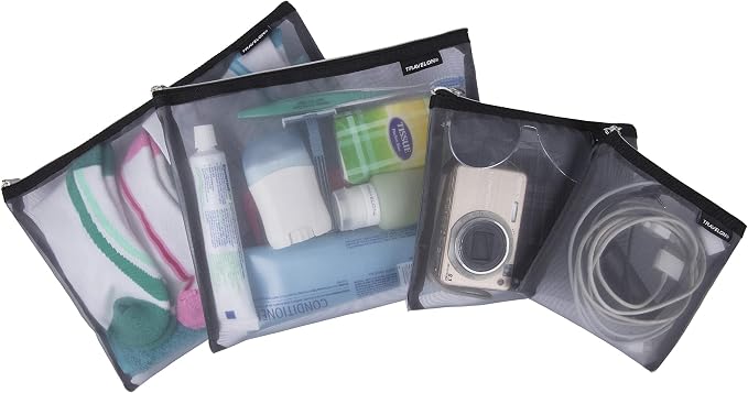 Travelon Set of 4 Mesh Pouches, Gray, 9.5 x 12.75 x 0.5 by Travelon