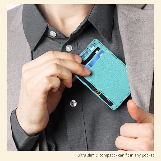 Slim Minimalist RFID Leather Wallet, Front Pocket Card Holder, Light Green - Image 6