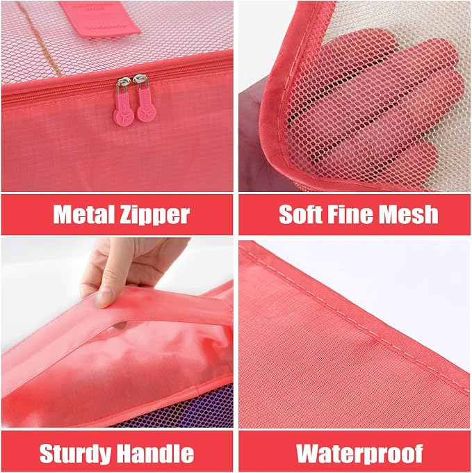 6 Set Packing Cubes for Travel Luggage Organizer Bags Reusable washable Suitcase Packing Cubes Set Travel Accessories Essentials (Watermelon Red‌) - Image 3
