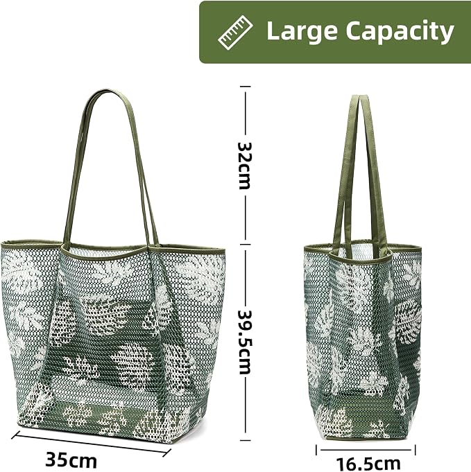 KALIDI Beach Mesh Tote Bag, Casual MAX 23L Summer Foldable Hobo Bag Women | Sandproof Widen Strap Large Shoulder Bag For Lake Pool Vacation Travel Picnic Grocery Market Shopping Carrier - Image 3
