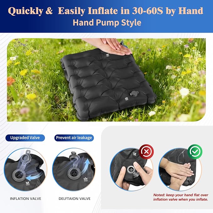 HiiPeak Inflatable Seat Cushion, Lightweight Compact Stadium Seat Pad Camping Air Seat Cushion By Hand Inflation for Bleachers Backpacking Hiking Airplane Office Car Sports Events Concert - Image 5