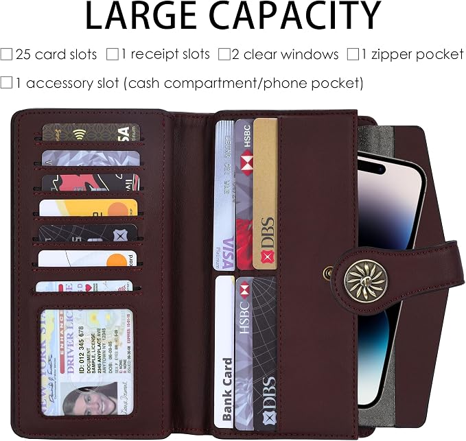 Travelambo Women's Wallet RFID Blocking Trifold Clutch Large Capacity Credit Card Holder Travel Purse - Image 2