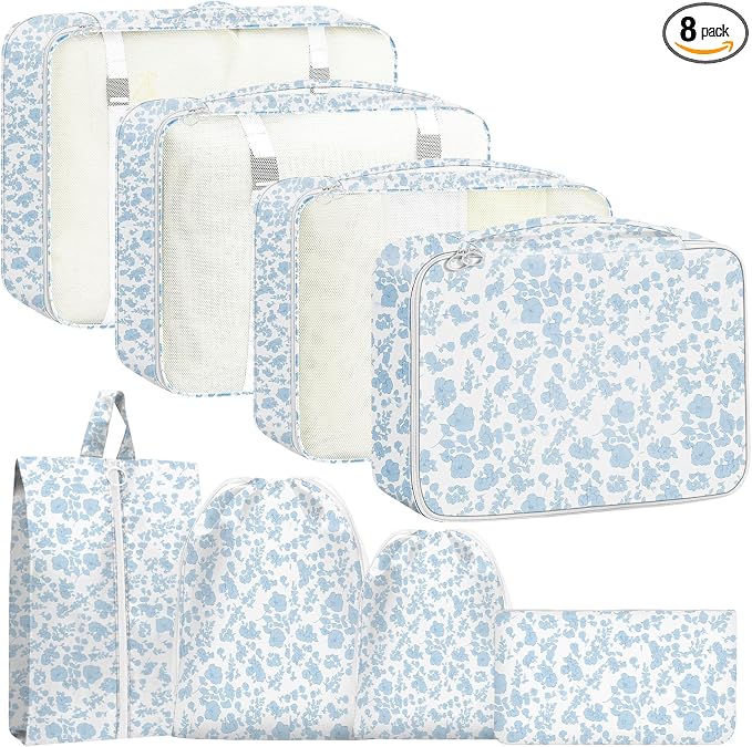 Packing Cubes for Travel - 8 Set Luggage Organizer Bags for Family, Mesh Breathable Packing Cubes for Suitcases Durable Travel Essentials Bags Set by YEEYAA