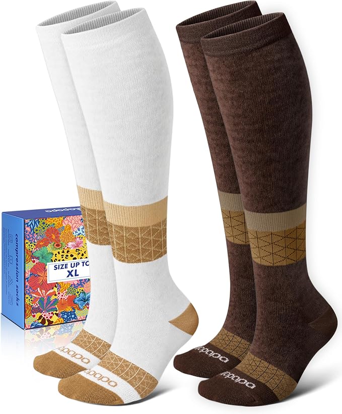 Thick Soft Cotton Compression Socks | 2 Pairs 15-20mmHg Cushioned Soft Breathable Comfortable Knee High Compression Socks for Women Men, Pregnancy Travel Nurse by Lalapapa