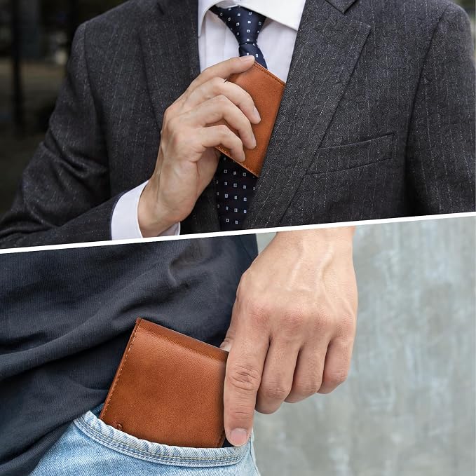 Chelmon Slim Wallet for Men ID Window with RFID Blocking Minimalist Front Pocket Bifold Bussiness Card Holder Gift for Men, Alaska Brown - Image 6