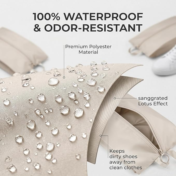 6 Pcs Shoe Bags for Travel - Travel Shoe Bag Set with Zipper and Handle, Shoe packing Organizer Bags for Suitcase, Gym, Carry On, Sneakers, Heels (beige) - Image 3